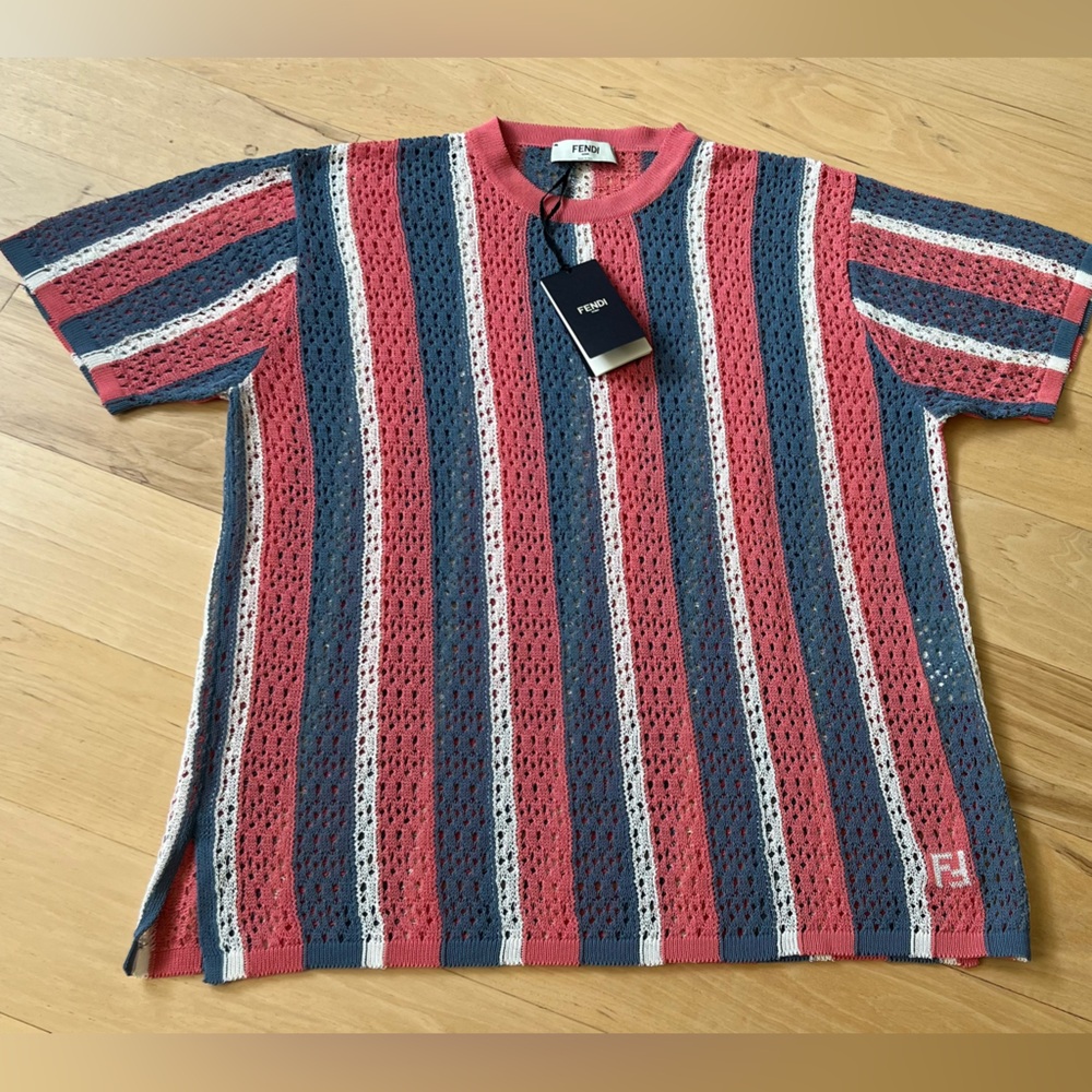 Fendi Multicolor Striped Cotton Crochet Top